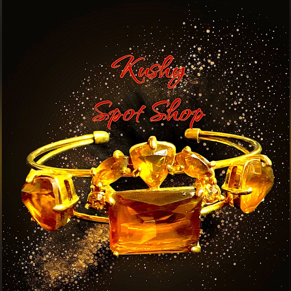 Vintage SIGNED MONET✨♥️🤎💛✨ Faux Smoky Quartz Cuff Bangle 💛♥️🤎✨ 6-7.5 sz